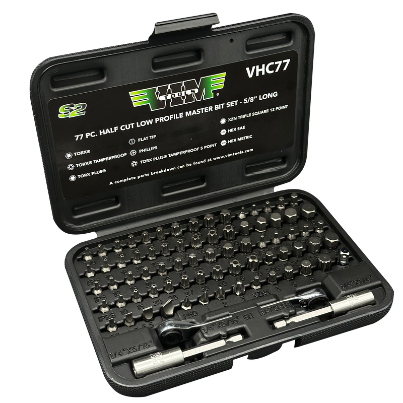 Vim VHC77 Close Quarters Half Cut Stubby Bit set 77 Piece with HBR5 Ratchet Now with Super Compact Storage Box (Estimated to be back in stock 4/15)