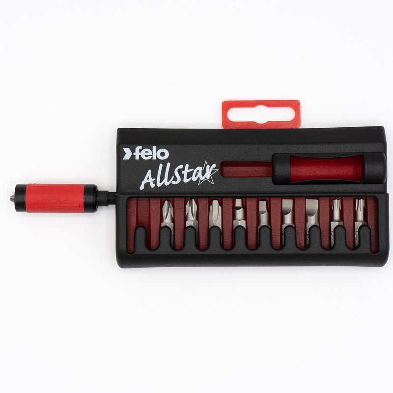Felo 53015 AllStar 11 piece Universal Bit Set - Slotted, Phillips, Square, Torx with Self-Adjusting Magnetic Screw Holding Feature