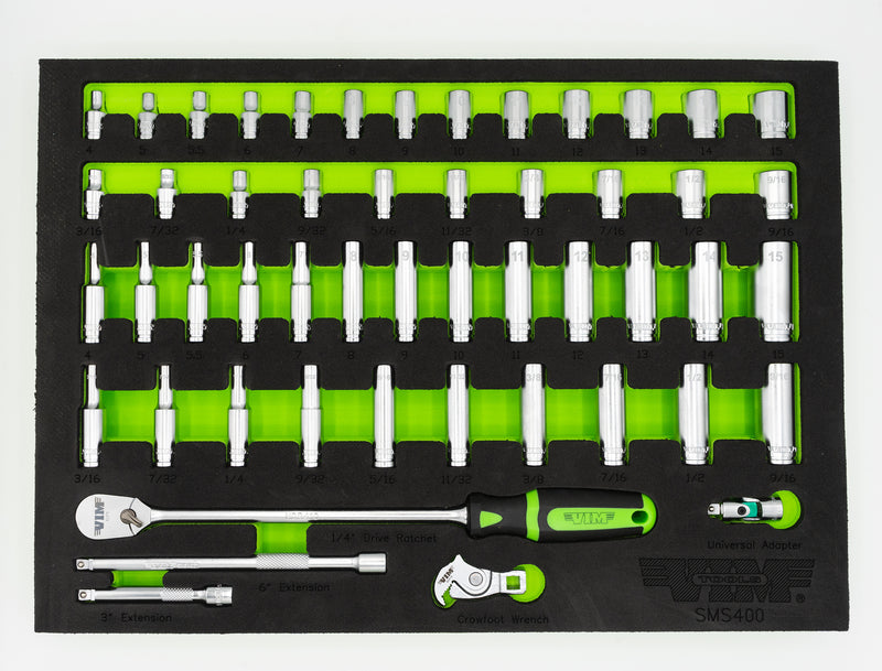 Vim Tools SMS400 Master Socket Set 1/4" Drive, Inch/Metric Shallow and Deep 51 Piece in EVA Foam