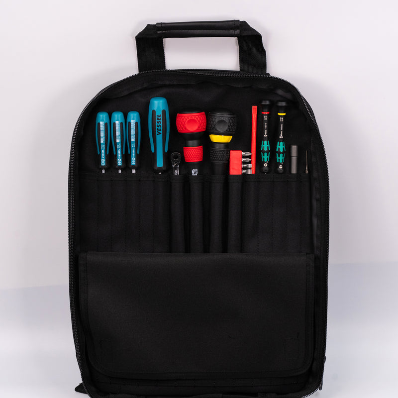 Crawford Deluxe Copier Tool Kit w/Vessel JIS Screwdrivers- 48V-BP4 in 4-Panel Backpack Tool Case