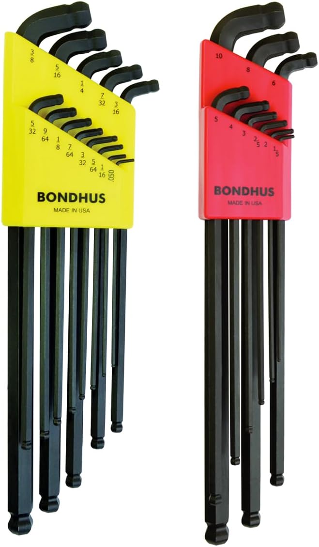 Bondhus 27098 Inch + Metric Stubby Double Ball End L-Wrench (Hex Key) Set Twin Pack