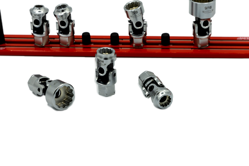 Vim Tools DDSUJ400 Low-Profile Dual Drive Spring Loaded UJ SAE Socket Set 3/16"- 9/16" 12 Point, 1/4" Square Drive plus 11mm Hex Outer Drive