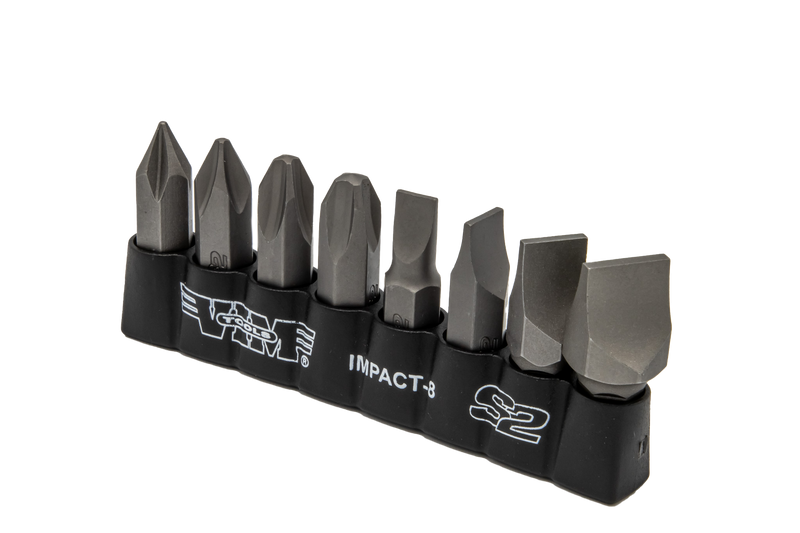 Vim Tools IMPACT-8 Phillips and Slotted Impact Bit Set, 8 Piece 5/16" Shank 1/4", 5/16", 3/8", 1/2" Slotted Flat Blade and Phillips