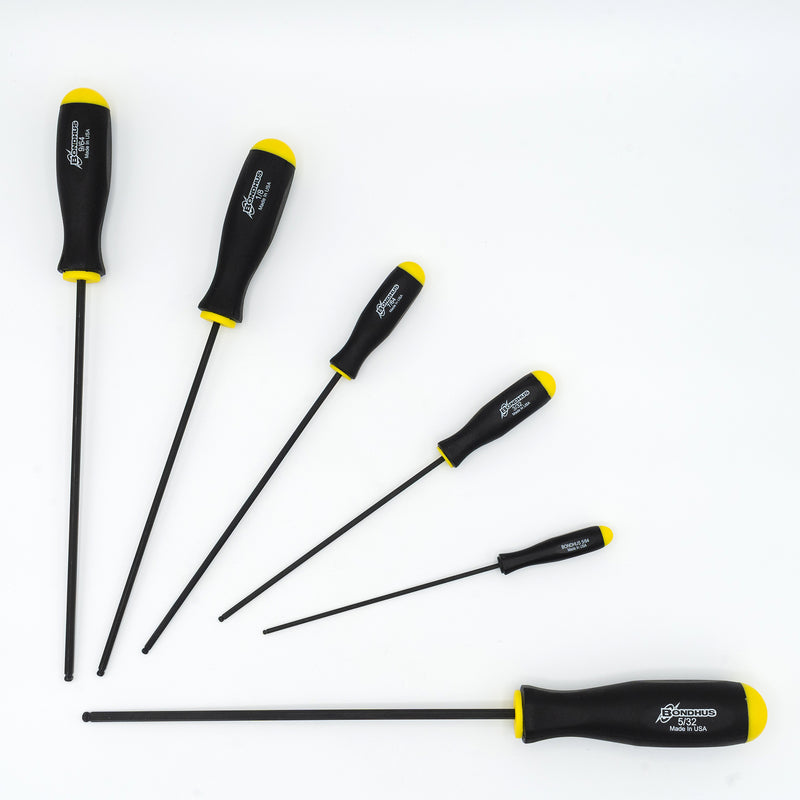 Bondhus S1076 Long Ball End Hex Driver Balldriver Screwdriver Set 5/64" to 5/32" 6 Piece