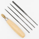 Crawford Tool 93577 Needle File Set includes Wood Handle with Brass Chuck and 4 Needle Files