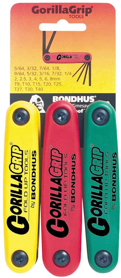 Bondhus 12533 Gorilla Grip Hex and Star Fold-up Triple Pack, 12587 (2-8mm), 12589 (5/64-1/4-Inch) & 12634 (T9-T40)