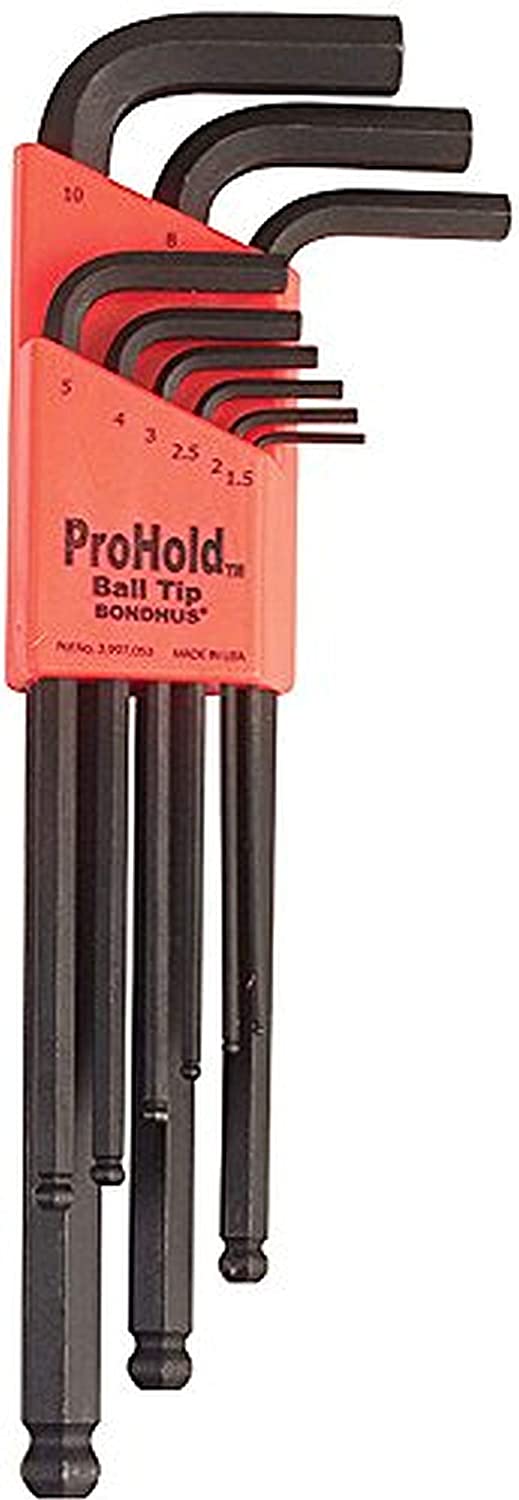 Bondhus 74999 ProHold Ball End Metric Hex Key Set 9 Pieces 1.5mm to 10mm