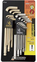 Bondhus 20399 Inch + Metric Twin Pack Ball End Hex Key Sets (L-Wrenches) with BriteGuard Inch + GoldGuard Metric Finish