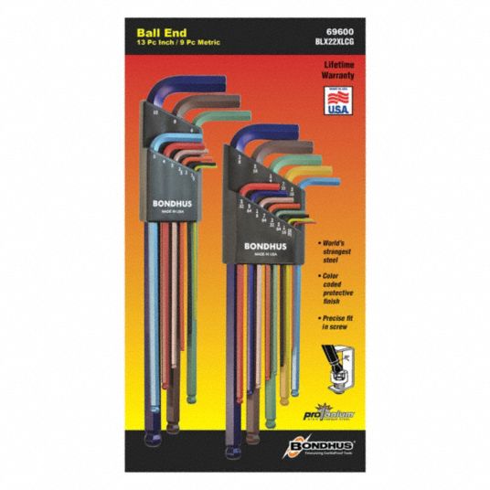 Bondhus 69600  Inch + Metric Twin Pack Ball End Hex Key Sets (L-Wrenches) with ColorGuard Finish