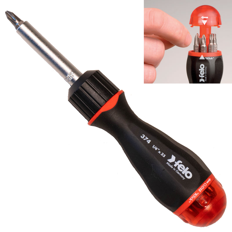Felo 374COPY 8 in 1 Magnetic Bit Holding Screwdriver with Magazine Storage Handle Phillips, Slot, Metric Hex
