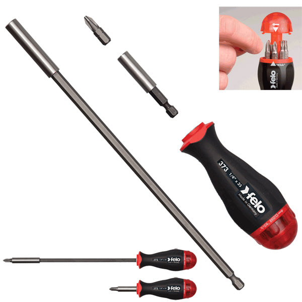 Felo 522SPT-SL 8 in 1 Magnetic Bit Holding Screwdriver Combo Magazine Handle with Short and Long Bit Holders