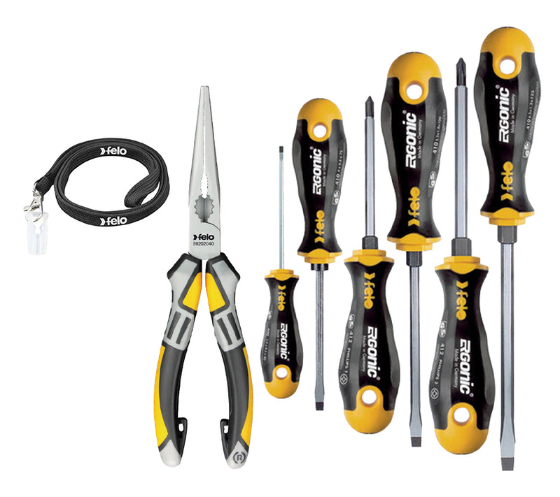 Felo SP7WL Ergonic Screwdriver and Pliers Combination Set 53167 + 63783 with Safety Lanyard