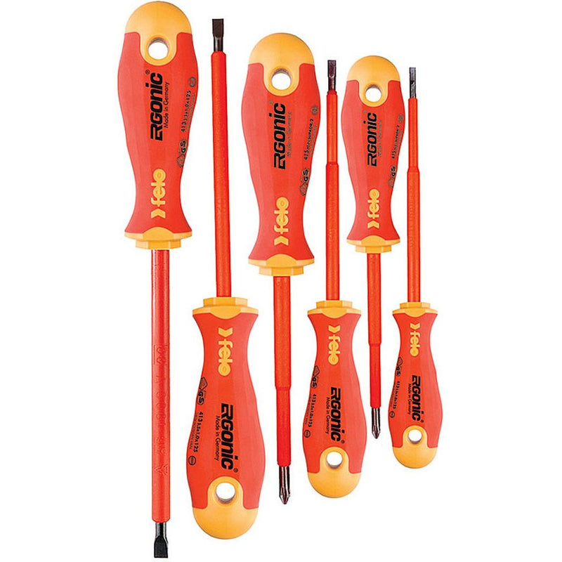 Felo 53169 Ergonic VDE Insulated 6 Piece Slotted & Phillips Screwdriver Set
