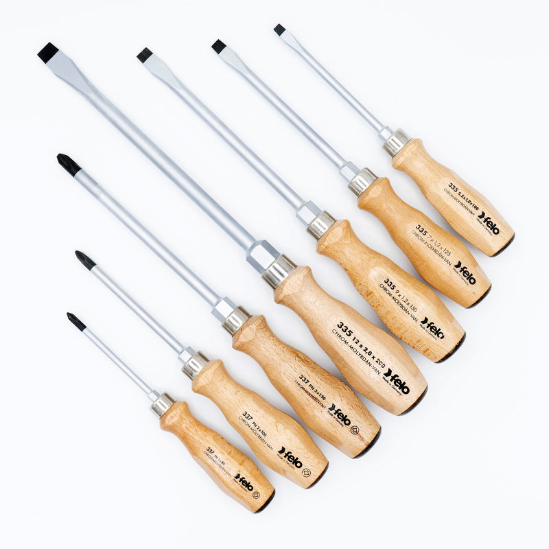 Felo 330-7 Wood Handle Slotted and Phillips Screwdriver Set 7 Piece