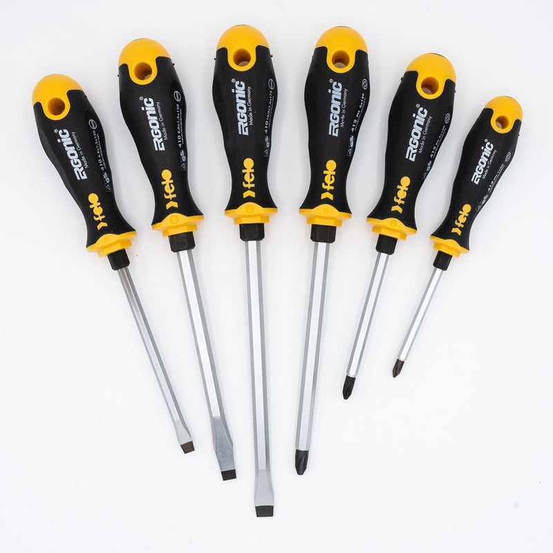 Felo 400HB-6 Ergonic Screwdriver Set Slotted and Phillips with Hex Bolster 6 piece