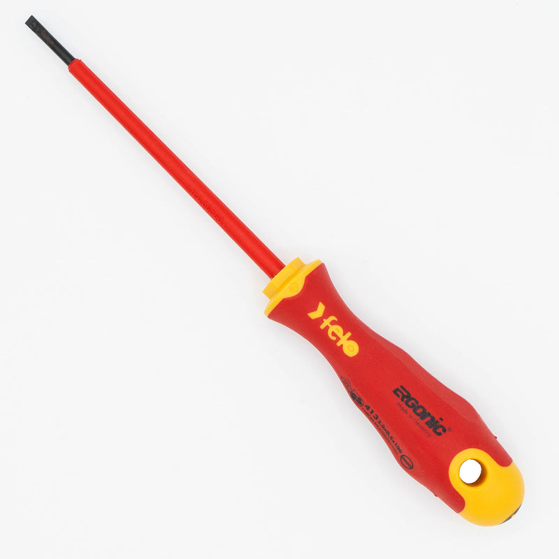 Felo 53135 Ergonic VDE Insulated Slotted 1/8" (3mm) x 4" Flat Blade Screwdriver