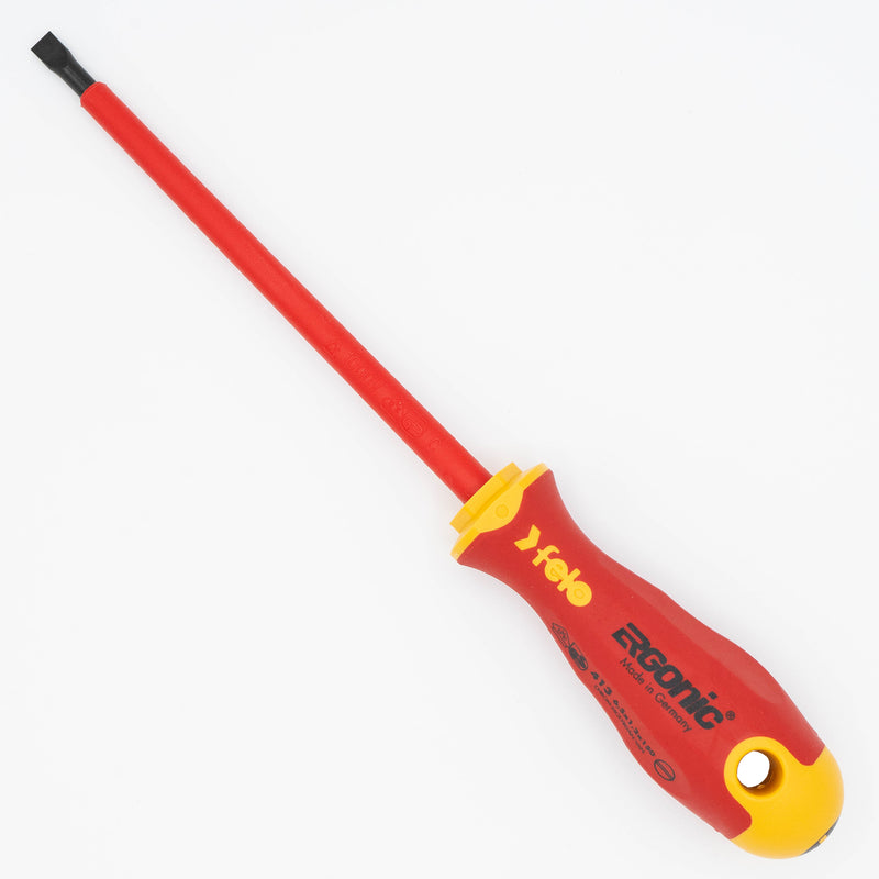 Felo 53147 Ergonic VDE Insulated Slotted 1/4" (6.5mm) x 6" Flat Blade Screwdriver