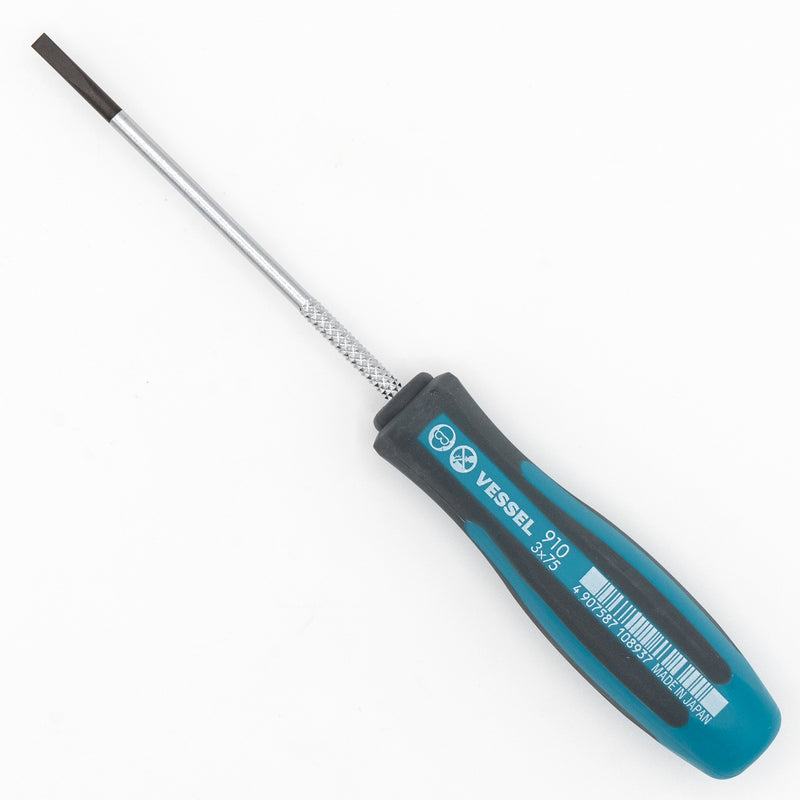 Vessel 910 S3 75 Slotted Precision Thin Shank 3mm (1/8") x 3" Blade (O.A.L. 6") Magnetic Megadora Flat Blade Screwdriver