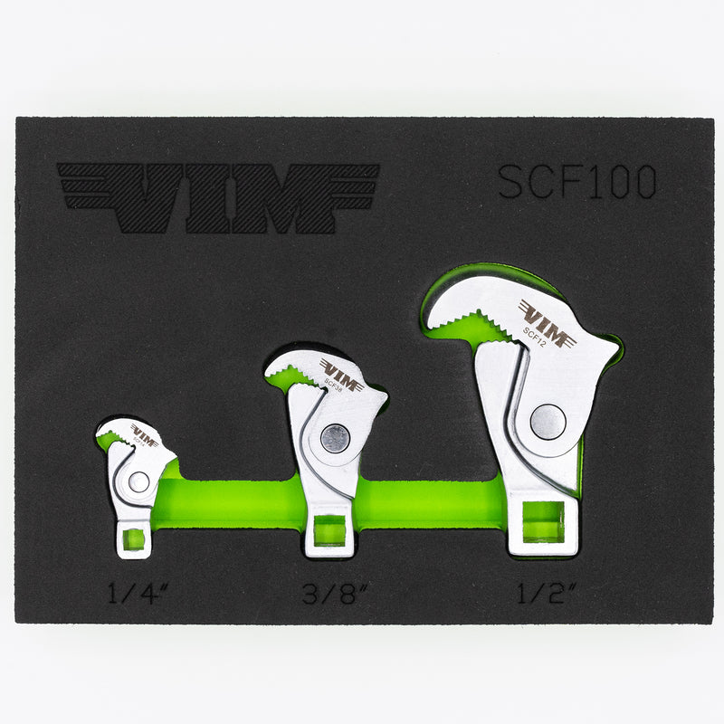 Vim Tools SCF100  Set of 1/4", 3/8", 1/2" Drive Spring-Loaded Crowfoot Multi Wrenches 3 Pieces